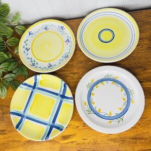 4 Vintage Caleca Italy Colorful Salad Lunch Plates 8.25” Yellow Blue Floral